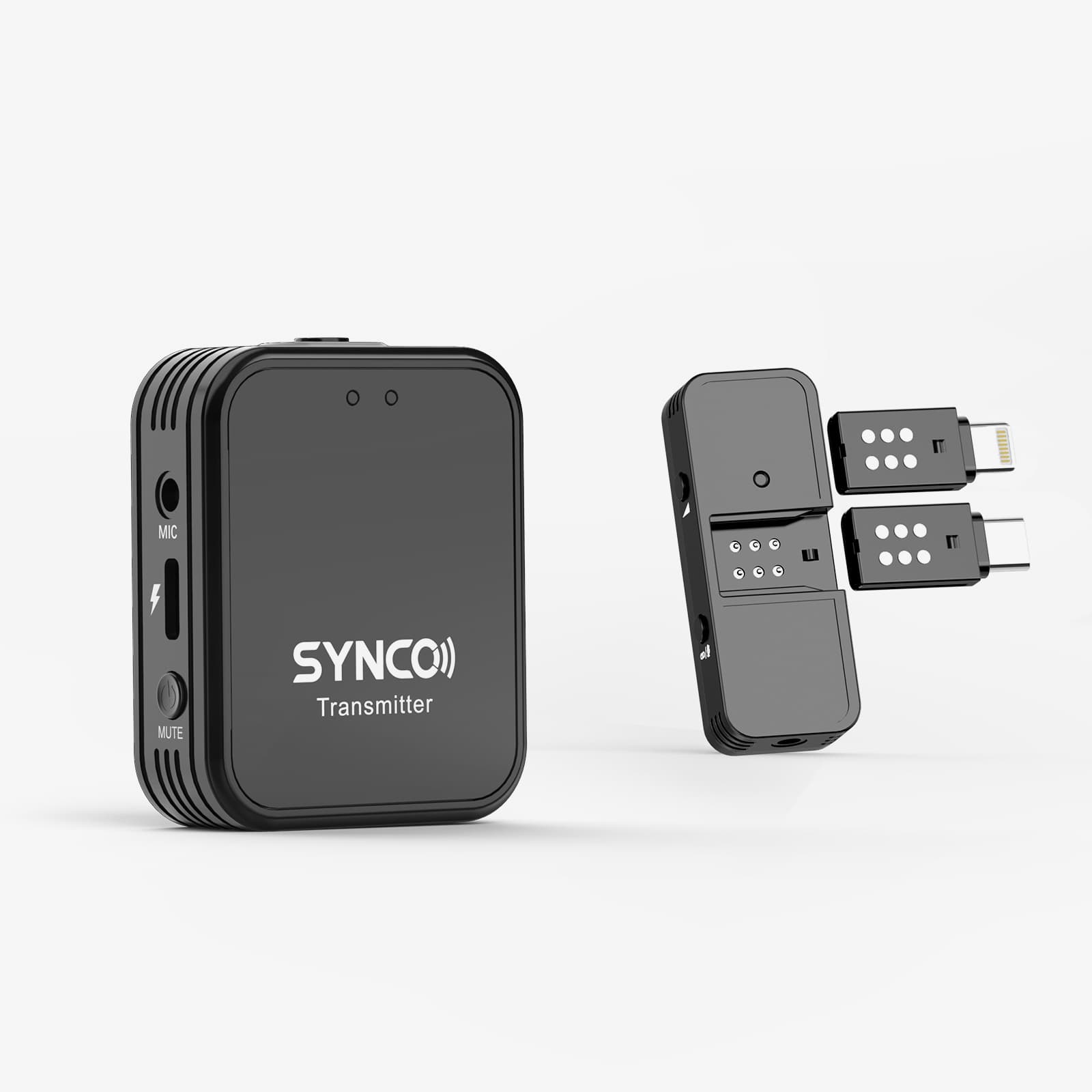 The electronic pogo pins of the SYNCO G1T & G1L mini microphone wireless can be fitted with an Android/iOS connector.