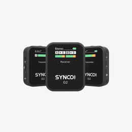 The SYNCO G2(A2) dual wireless microphone is equipped with 1 receiver and 2 transmitters for simultaneous recording of two sound sources.