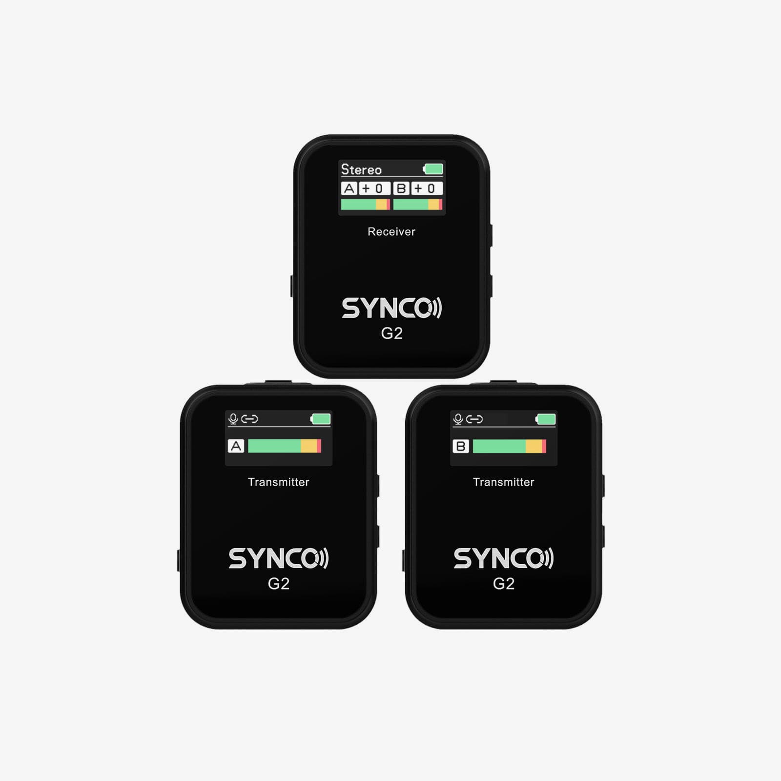 The SYNCO G2(A2) features a TFT display that shows key data such as battery level and volume in real time.