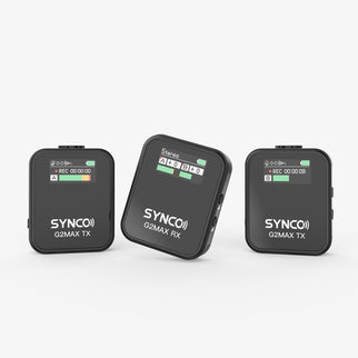 The SYNCO G2 Max wireless microphones for video consist of one or two transmitters and a receiver with magnet pieces that can be easily mounted on clothing or placed covertly.
