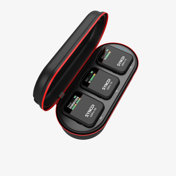 The SYNCO G2 PRO long range wireless microphone comes with a charging case and can operate for up to 24 hours after use.