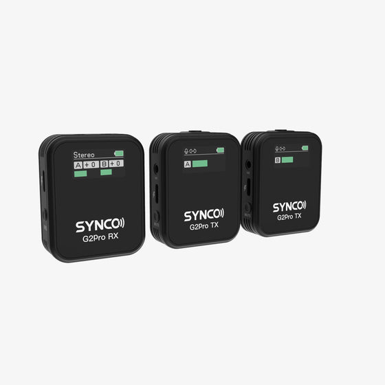 The SYNCO G2 PRO TFT display shows real-time audio status such as connection, volume, power and more.