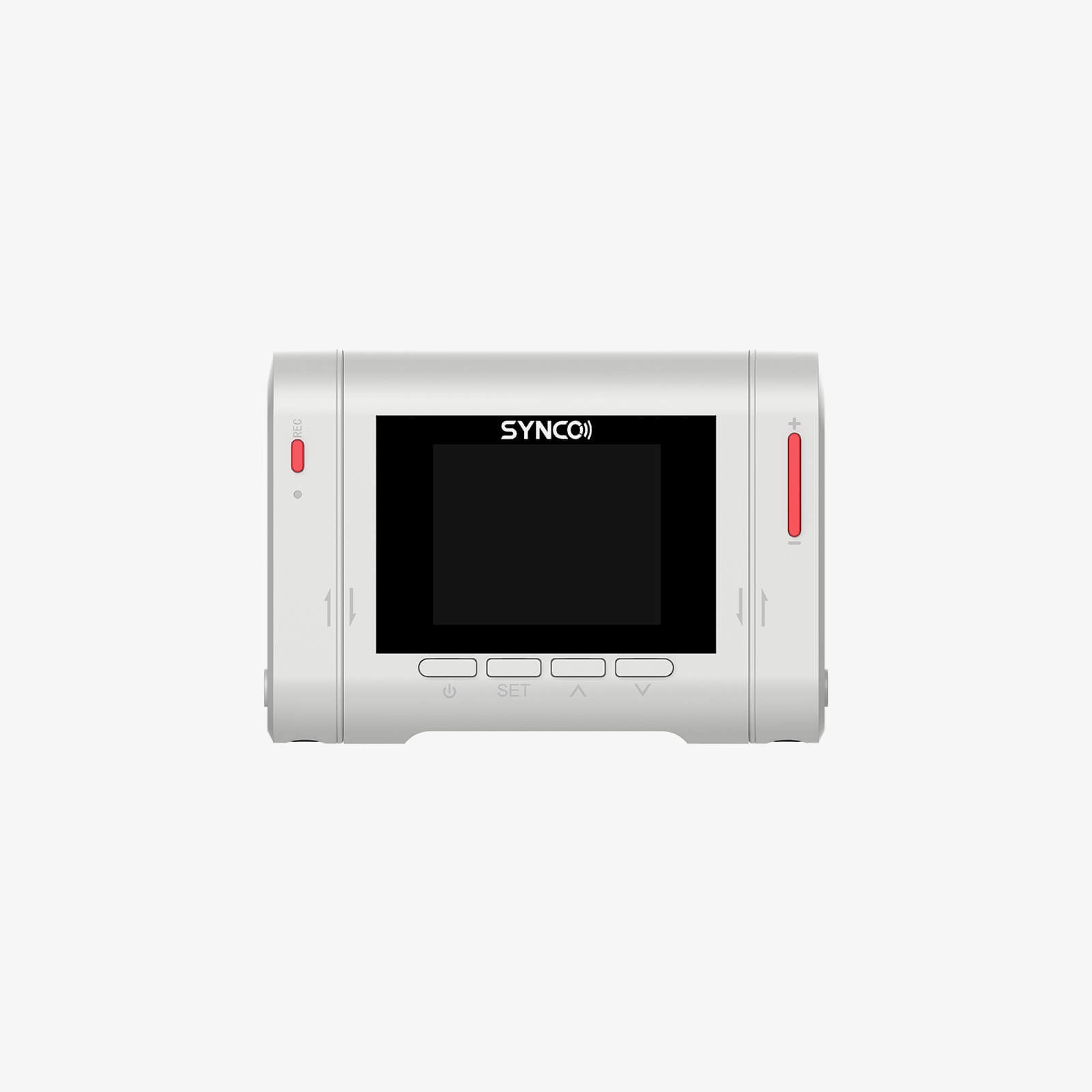 The SYNCO G3 wireless recording microphone has a white color scheme and 4 buttons on the receiver.