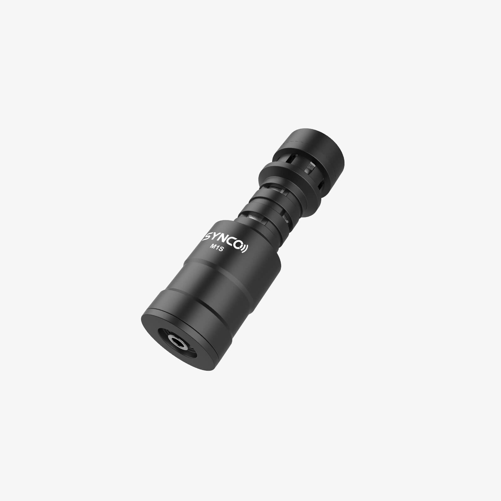 The SYNCO M1S features a threaded connector that is compatible with cameras, smartphones, tablets, and Macs via 3.5mm TRS/TRRS cables.