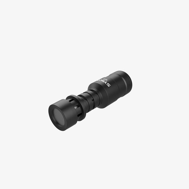 The SYNCO M1S small camera microphone has a black cylindrical body.