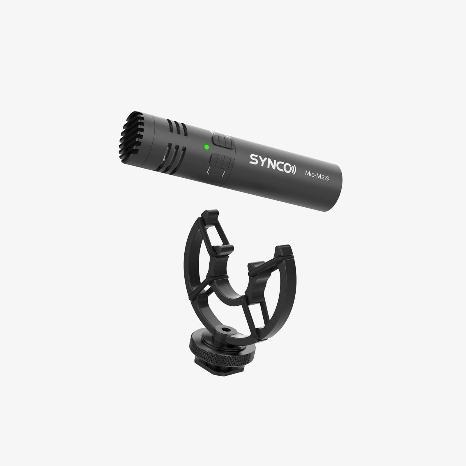 The SYNCO M2S camera mount microphone is equipped with a shock mount, which distributes vibrations through 4 rubber rings.
