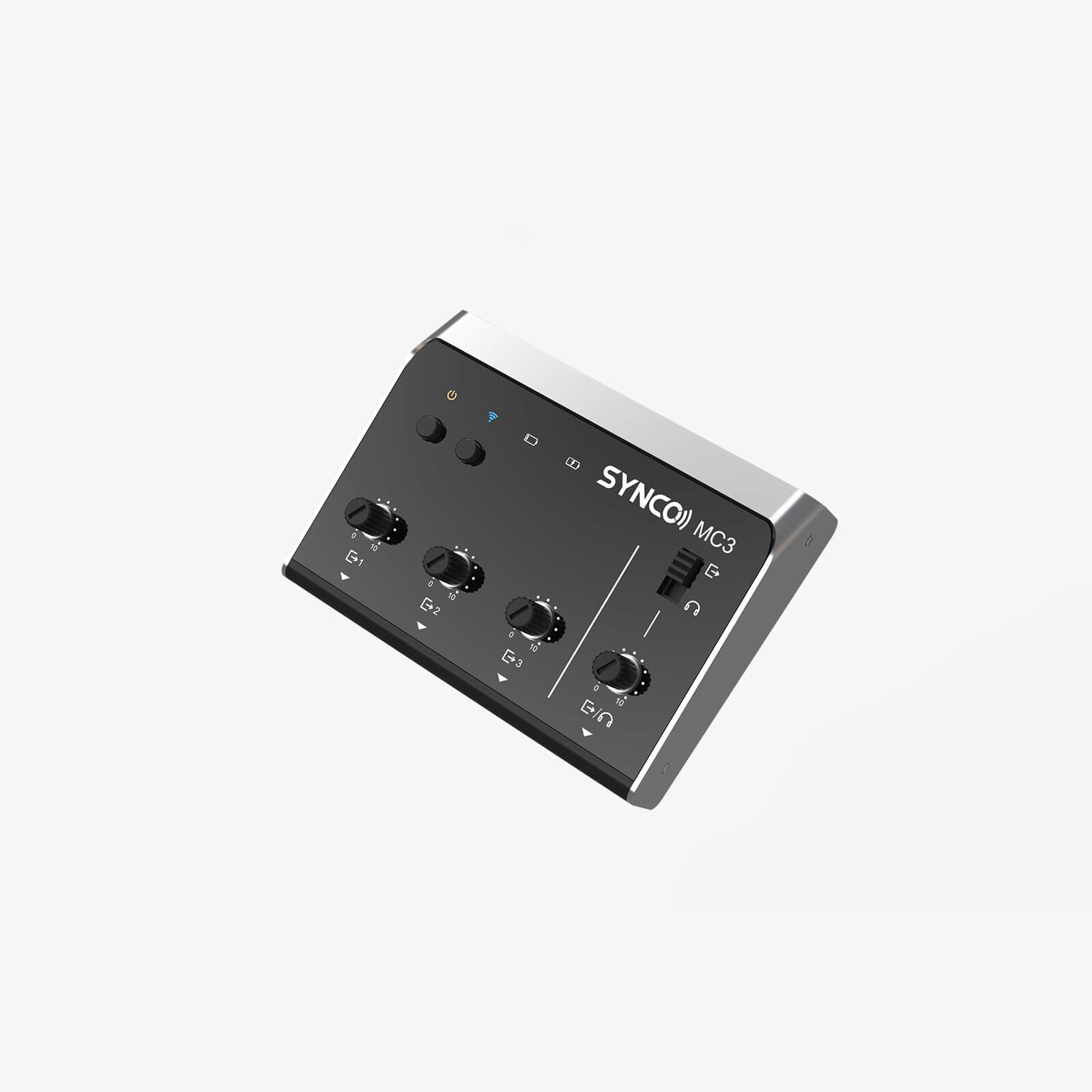 Each output channel of the SYNCO MC3-LITE has a gain control dial for adjustment from -15dB to 15dB.