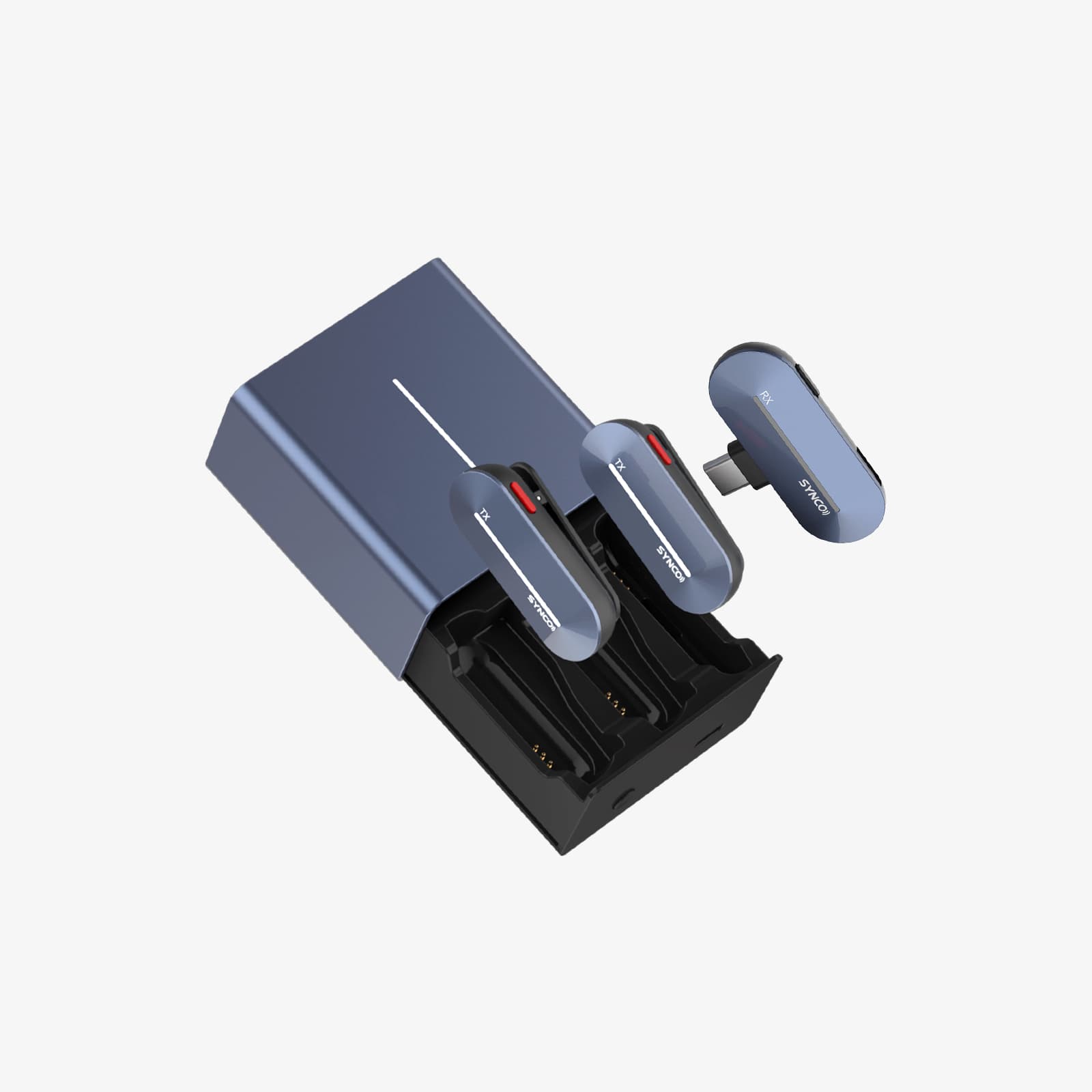 The SYNCO P2S condenser microphone for phone has a button to adjust the volume and turn on the mute system.