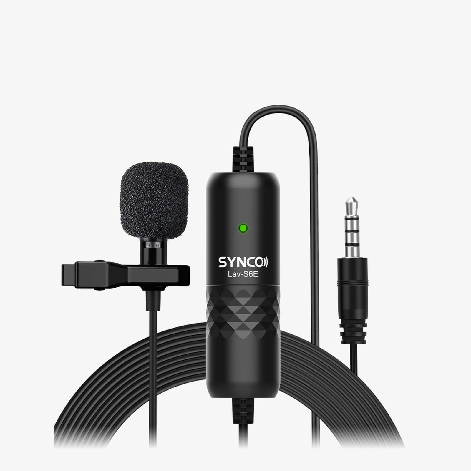 The LED on the front of the SYNCO S6E collar microphone indicates the operating status.