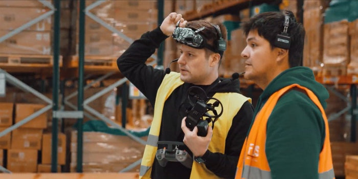 SYNCO Xtalk X in Drone Shooting at Warehouse