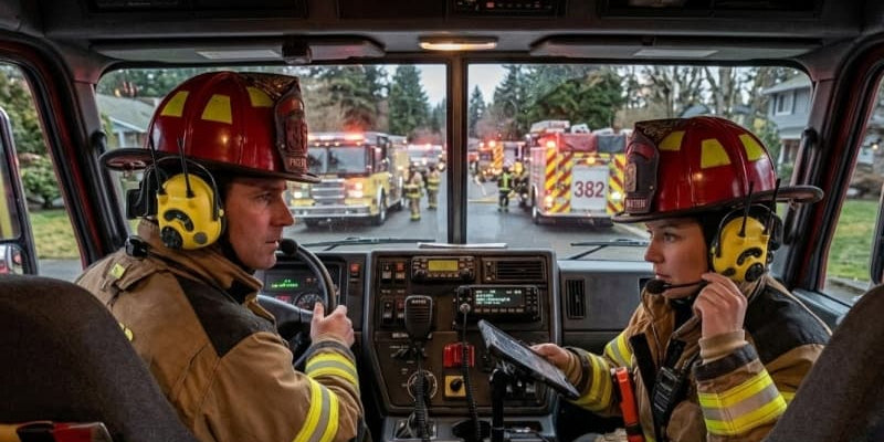 Why do firefighters wear headsets in the truck?