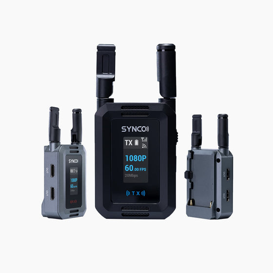 One transmitter and two receivers with dual outputs in the SYNCO XVision HD system