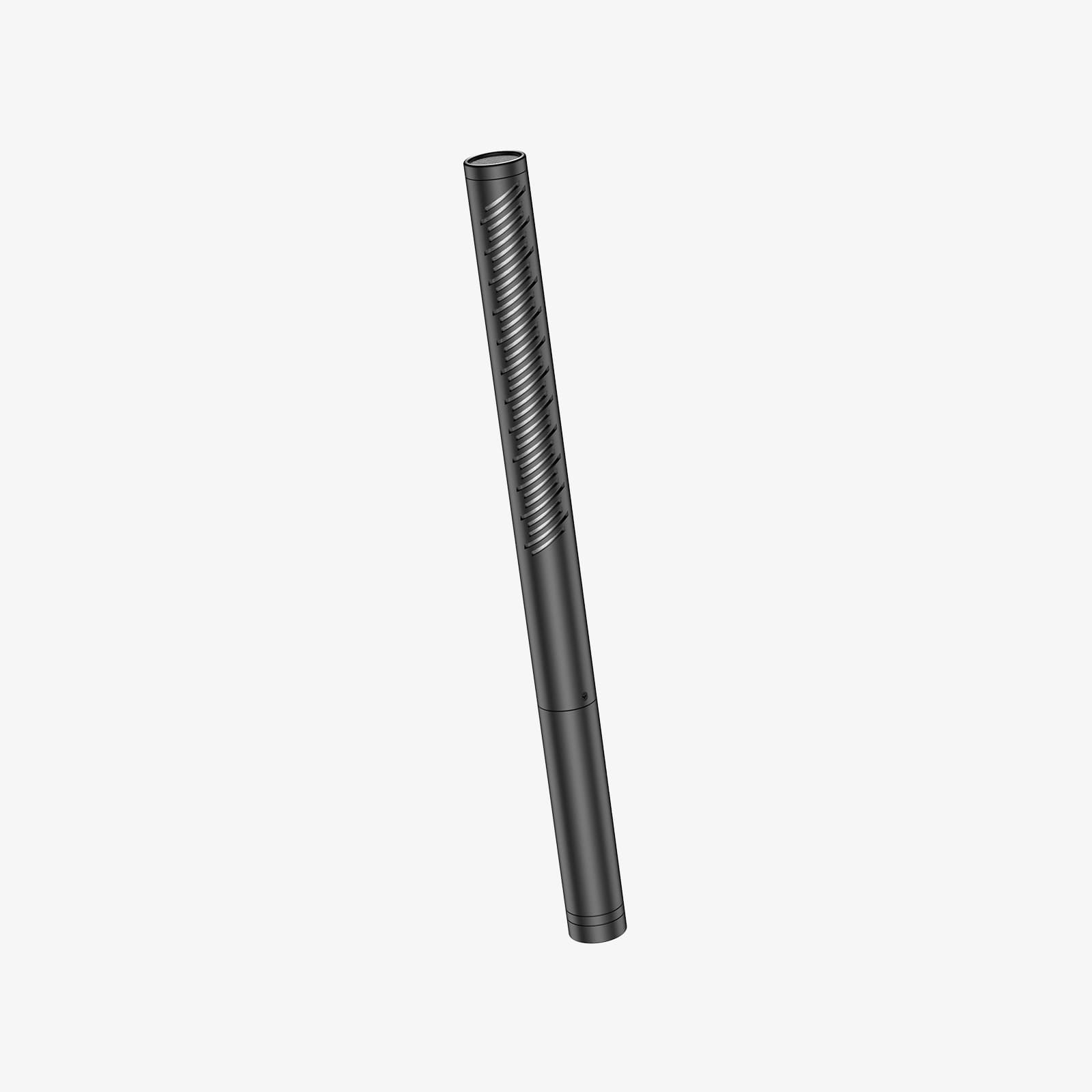 The SYNCO D1 shotgun mic for voice over has an ox horn-like texture on its exterior.
