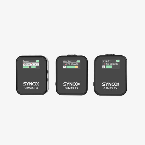 The SYNCO G2 Max is equipped with a TFT screen for easy monitoring of the status of each unit track.