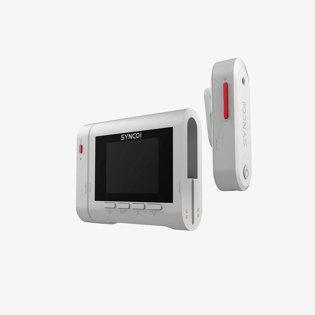 Slide the transmitter of SYNCO G3 from the bottom of the rechargeable receiver to the top to turn on capture!