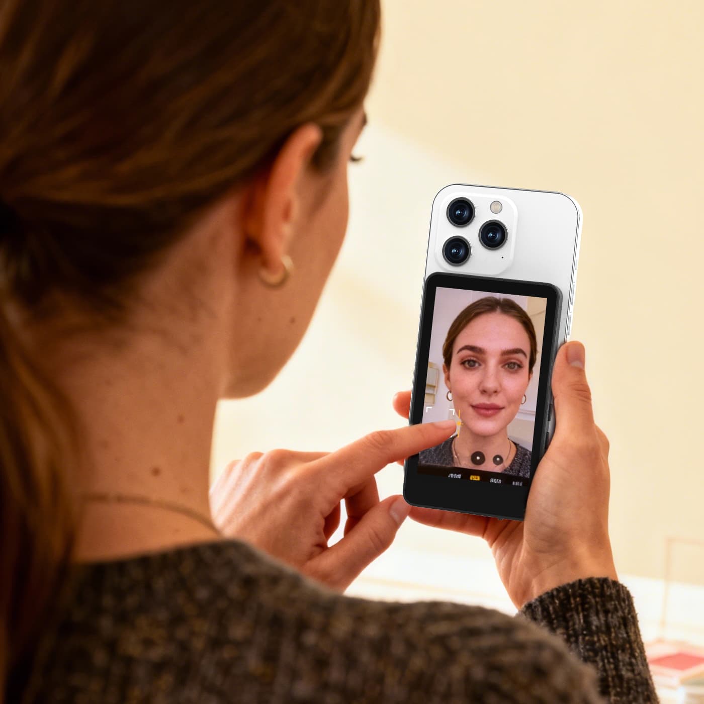 Use the M4 Touch to adjust exposure when shooting with the phone’s rear camera.