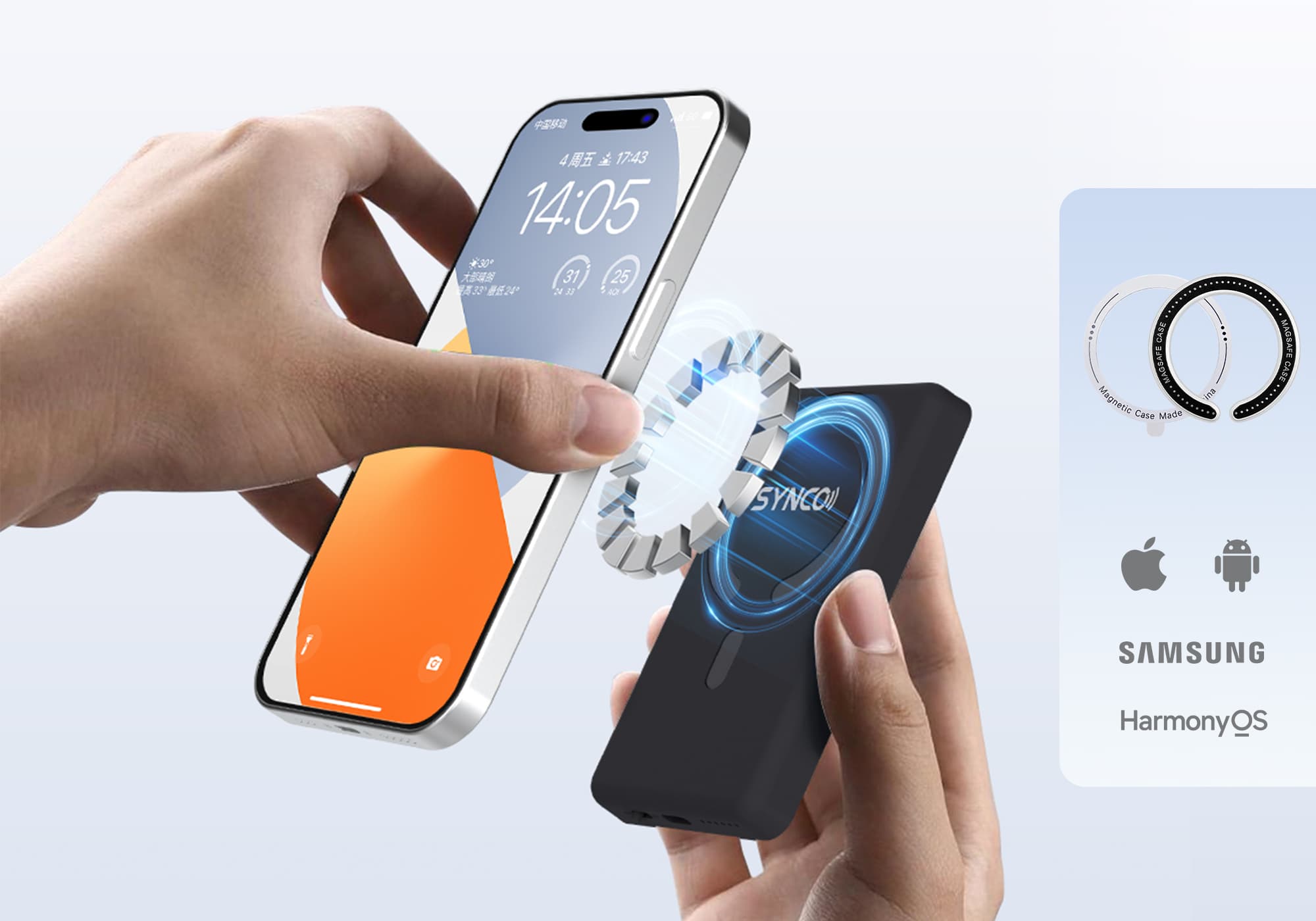 The M4 Touch external touch screen monitor for iPhone and Android phone features a MagSafe design and magnetic ring.