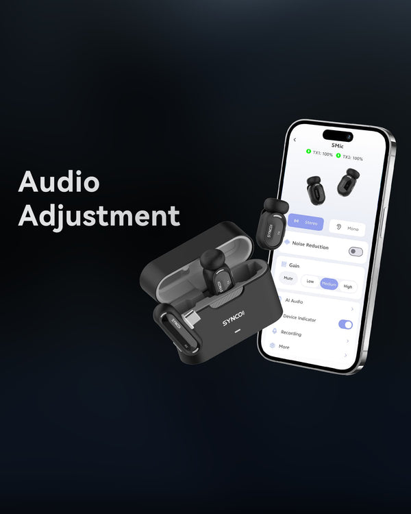 SYNCO AI App allows you to adjust the audio settings of SYNCO Smic smart microphone wireless for recording.