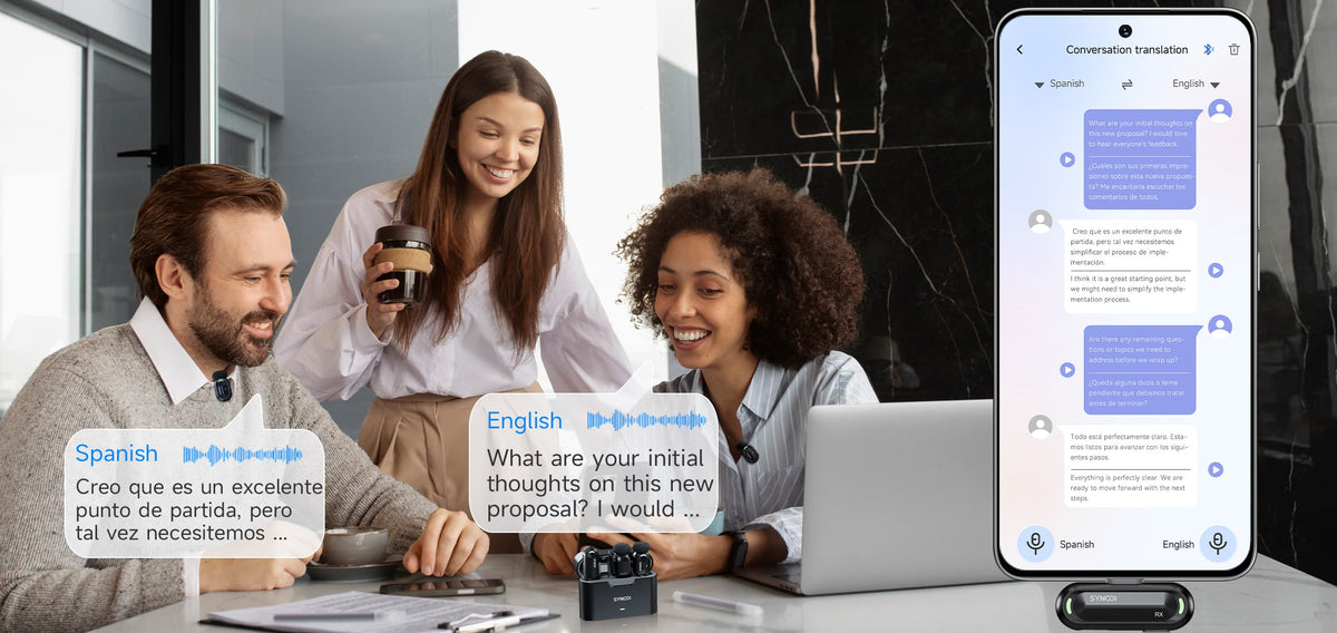 Clip the SYNCO Smic on the collar and use it for live translation.