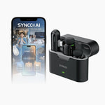 SYNCO Smic AI smart wireless microphone houses 2 TXs, 1 RX, and 2 magnets in the charging case.