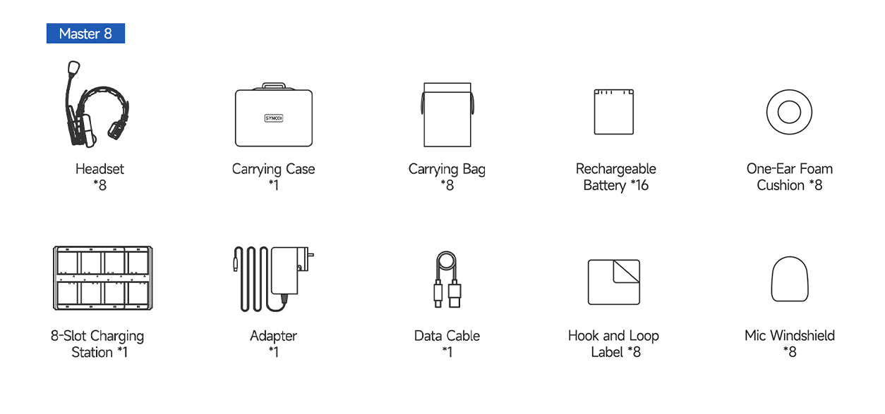 SYNCO Xtalk Master wireless two-way communication headsets eight-set package