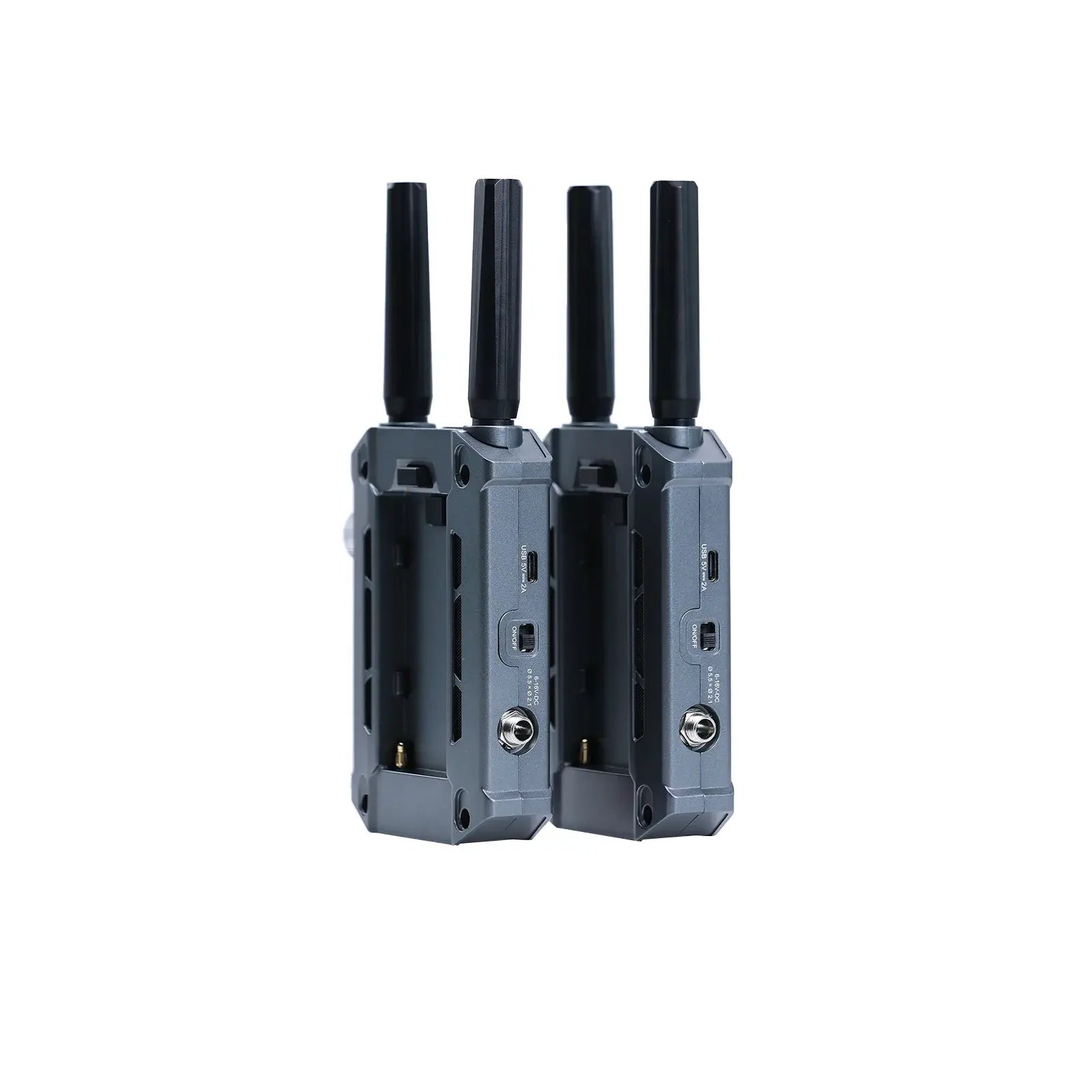 SYNCO XVision 4K wireless video transmission system features NP-F battery slot, DC port, and USB-C port for flexible powering.