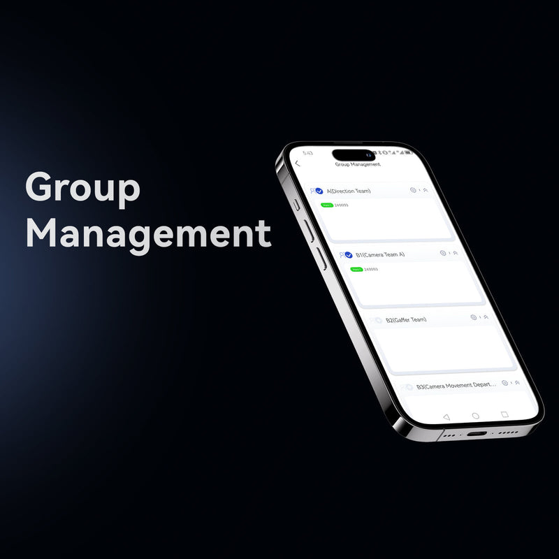 SYNCO Audio App used to control groups such as Director Team and Camera Team.