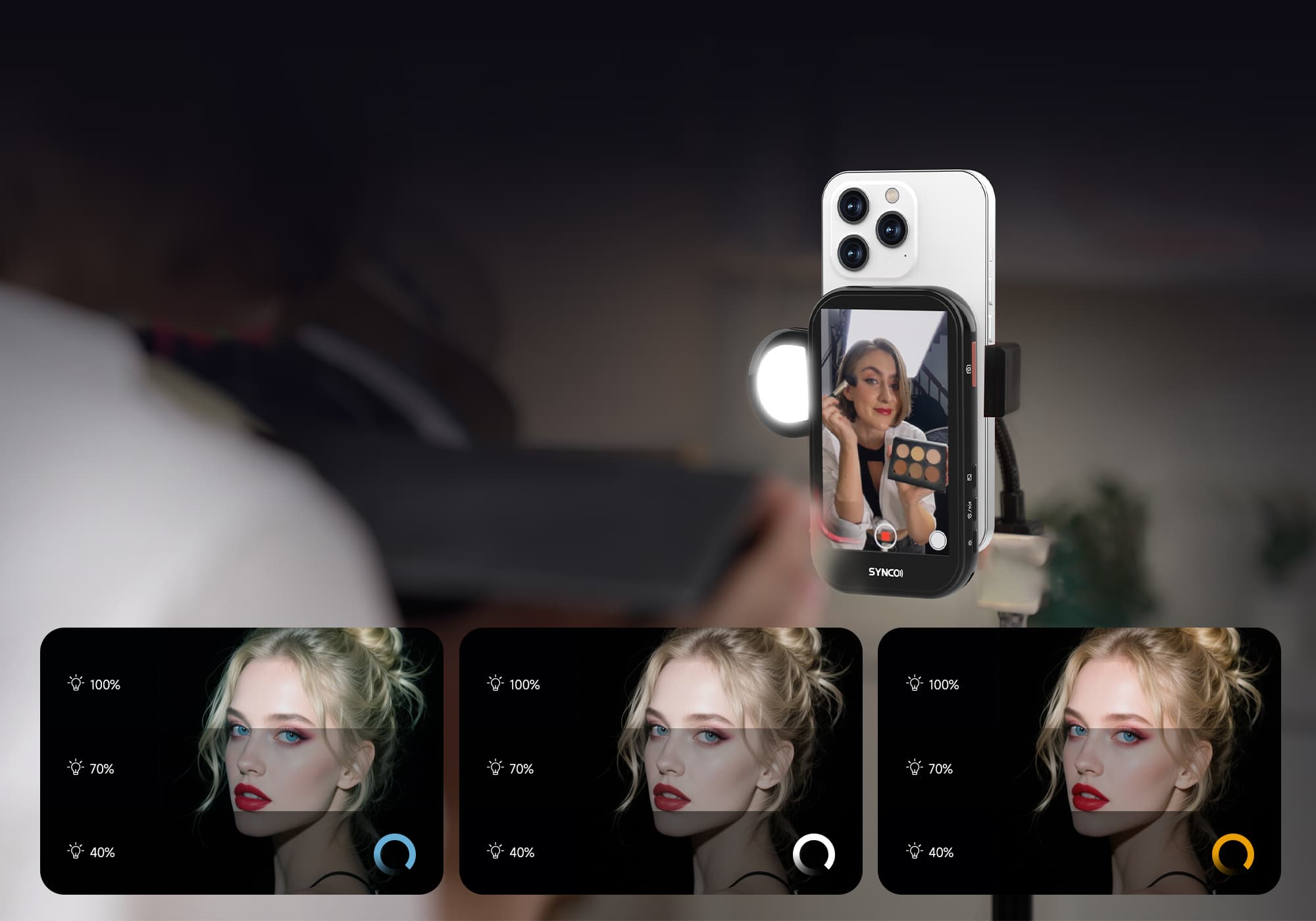The M4 AI smartphone monitor has a fill light for livestreaming, with three color temperatures and three brightness levels.