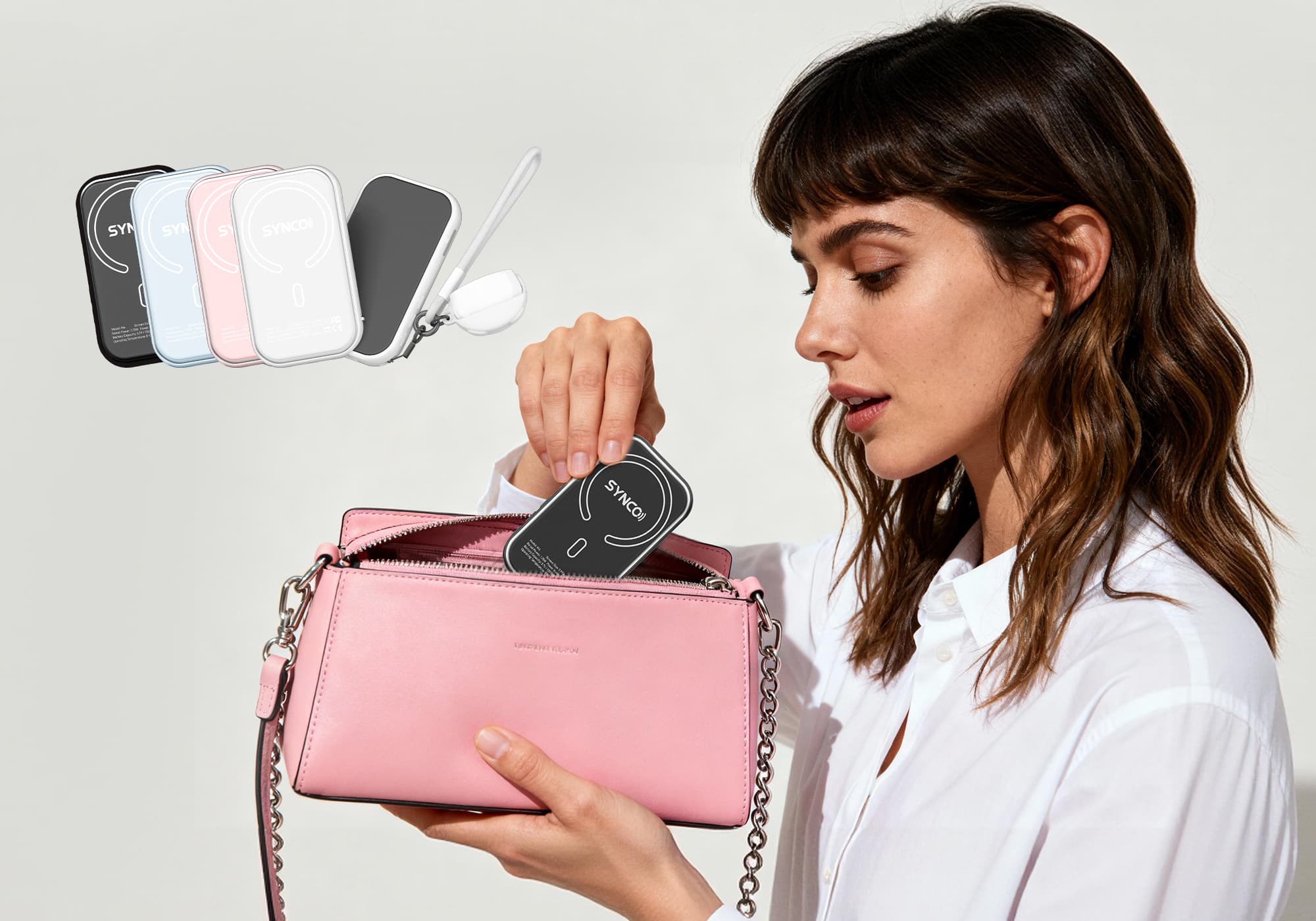 The M4 AI is portable, easy to carry in your bag, and comes in blue, black, pink, and white.