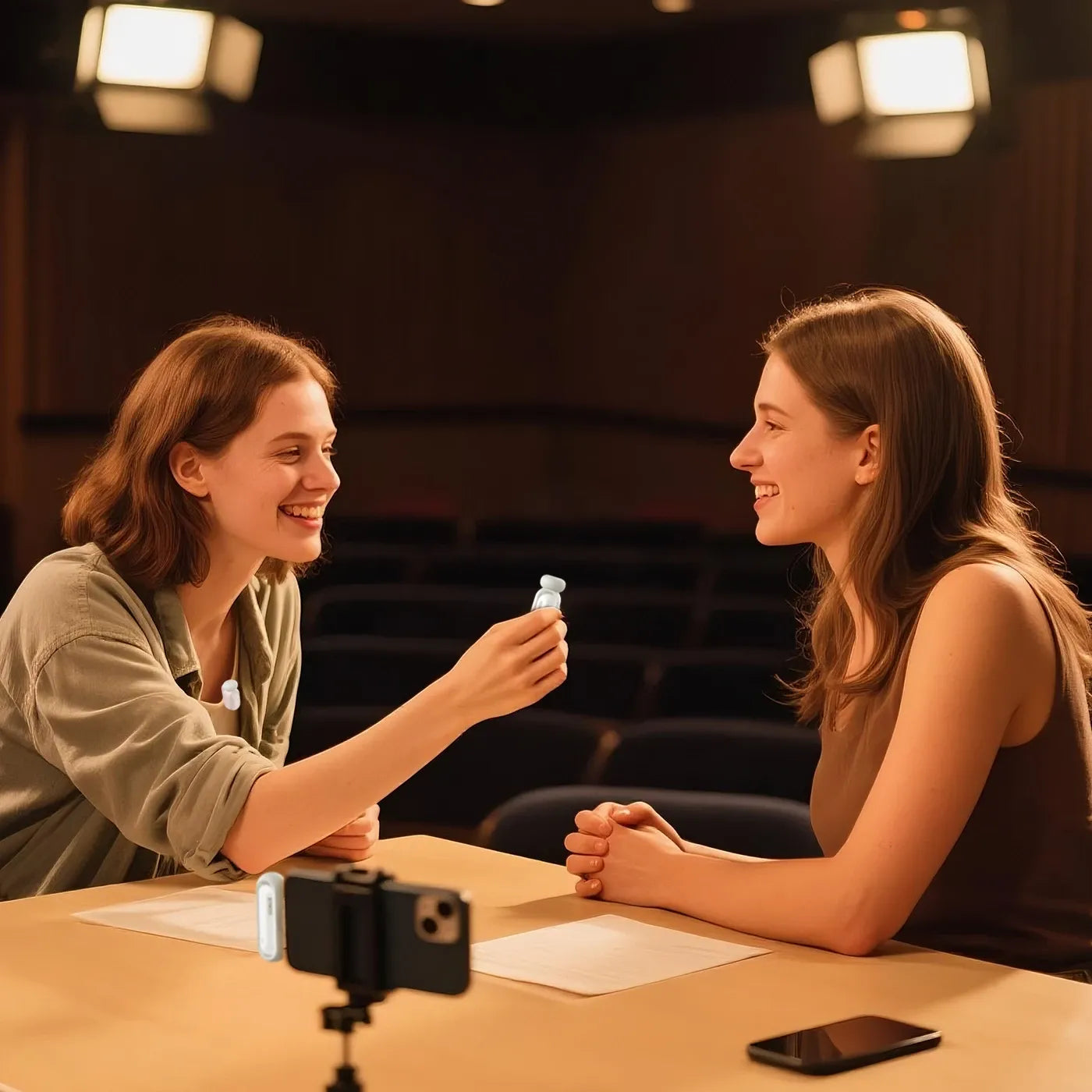 The SYNCO Smic AI wireless lavalier microphone for phone features a pink design and a USB-C receiver.