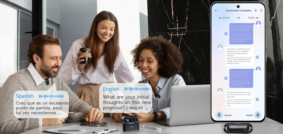 Clip the SYNCO Smic on the collar and use it for live translation.