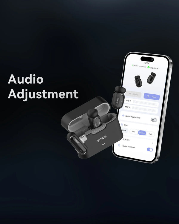 SYNCO AI App allows you to adjust the audio settings of SYNCO Smic smart microphone wireless for recording.