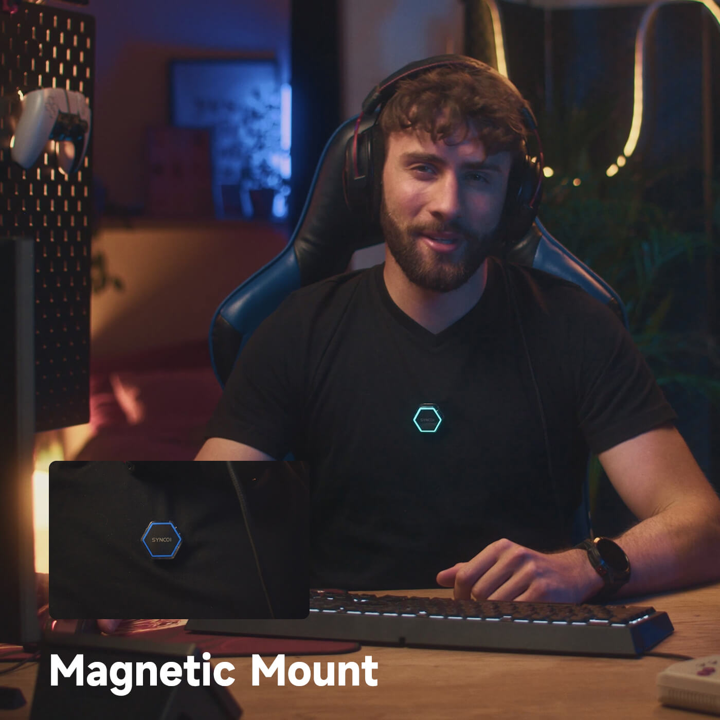 Mount the SYNCO G4 to the included magnet for gaming 