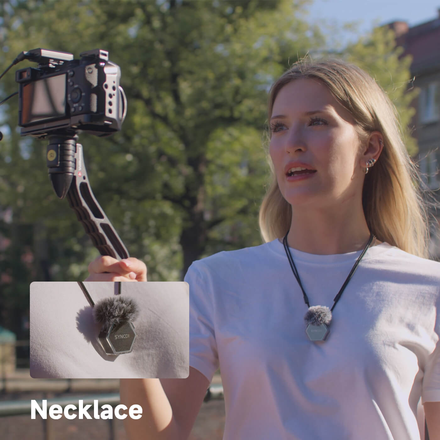 Attach the SYNCO G4 to the new magnetic necklace for hands-free recording