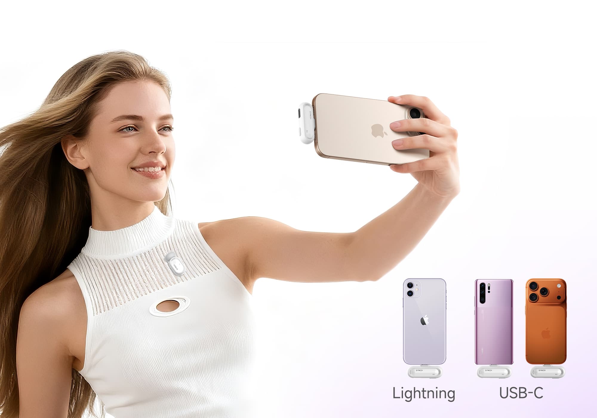 With the USB-C or Lightning receiver, the SYNCO Smic is a wireless lavalier microphone for Android phones and iPhone 17 Pro.