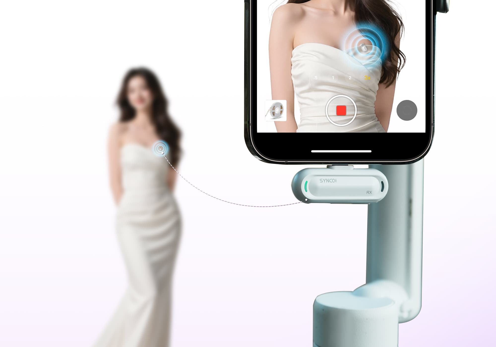 The SYNCO Smic wireless mic for phone vlogging has a 100-meter transmission range.