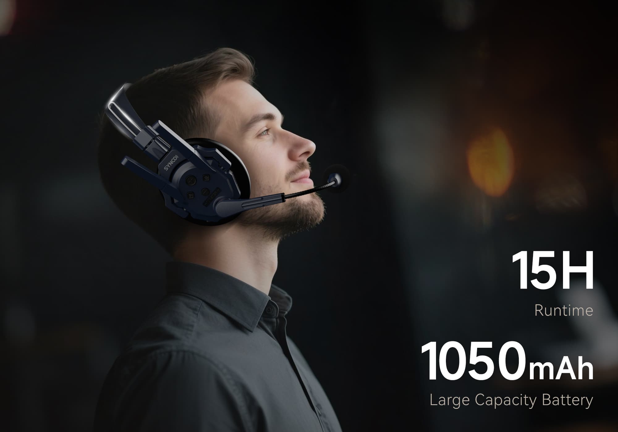 SYNCO Xtalk Master offers lasting comfort and 15-hour battery life.