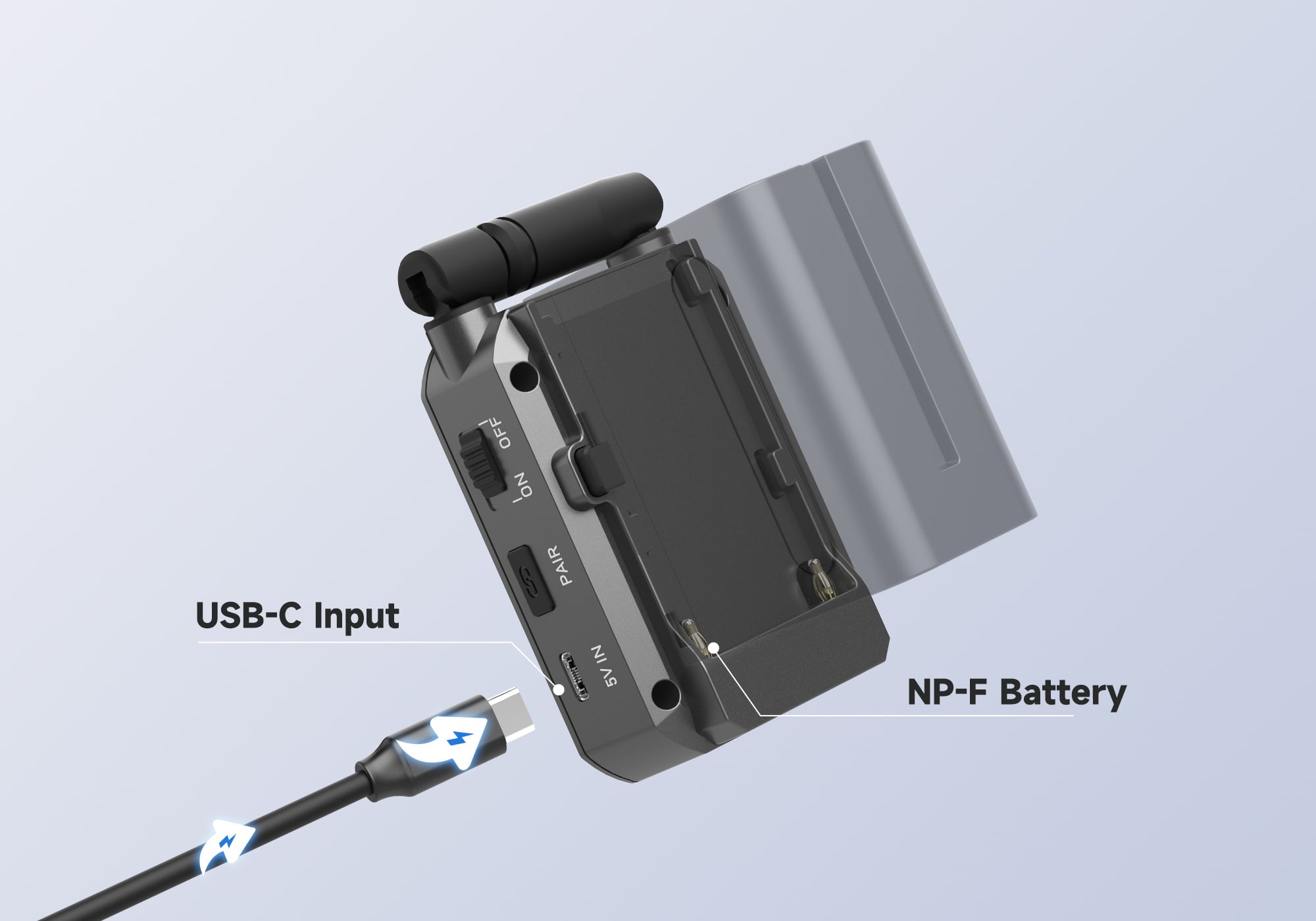 SYNCO XVision HD wireless HDMI video transmission system has a USB-C input and NP-F battery slot for flexible powering.