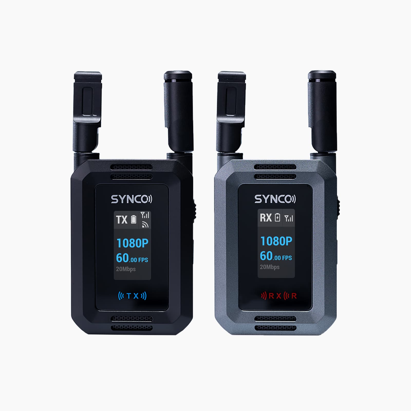 The SYNCO XVision HD wireless HDMI video transmission system has a large colour display on the TX and RX.