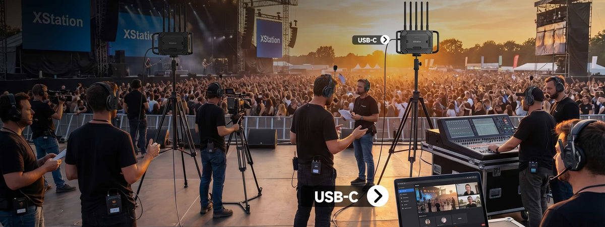 SYNCO XStation connected to a computer via the UAC interface for remote communication in global stage productions.
