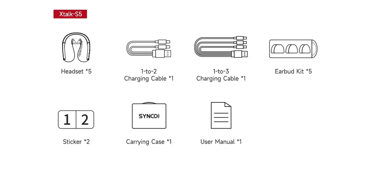 SYNCO Xtalk S in-ear intercom headset five-set package