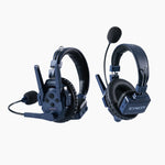 SYNCO Xtalk Master full-duplex wireless intercom headsets featuring boom microphones and volume controls