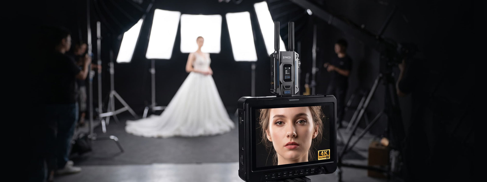 SYNCO XVision 4K wireless system transmitting 4K video to a monitor during dance filming