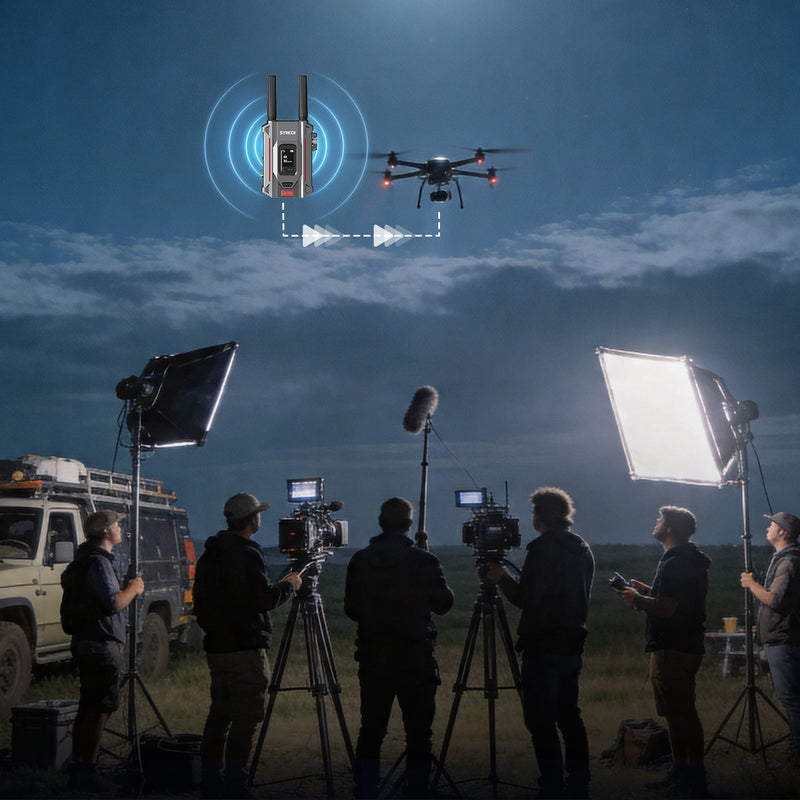 SYNCO XVision 4K wireless video transmission system used for drone filming