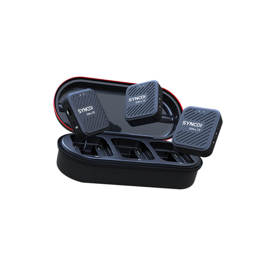 SYNCO G1 Pro 1-trigger-2 version consists of two transmitters, a receiver, and a charging & carrying case.